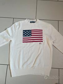Maglione ralph lauren taglia m bandiera usa bianco