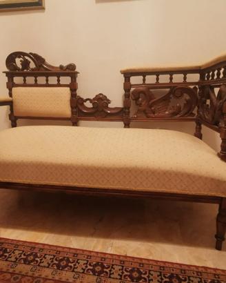 Divano liberty italiano originale in noce + sedie
