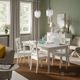 Tavolo allungabile da pranzo bianco con 6 sedie