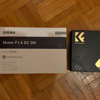 Sigma 16mm F1.4 DC DN Sony E-Mount + filters