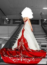 Abito da sposa/cerimonia bianco e bordeaux