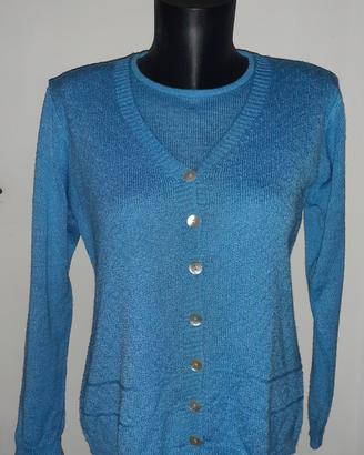 twin set top  cardigan turchese