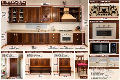 cucina artigianale in larice 3.40 MT completa  