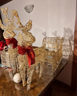 Renne luminose con slitta Natale bianco freddo