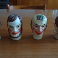 Teste di burattino in legno dipinto dell'800