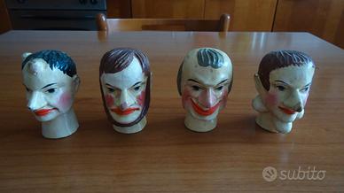 Teste di burattino in legno dipinto dell'800