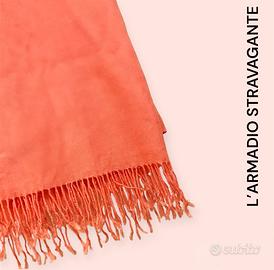 Sciarpa pashmina corallo arancio con frange
