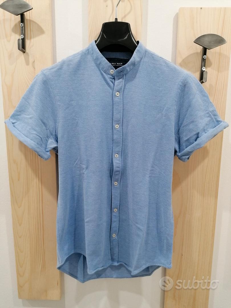 Camicia Zara Man cotone m c collo coreana azzurra Abbigliamento e Accessori In vendita a Como