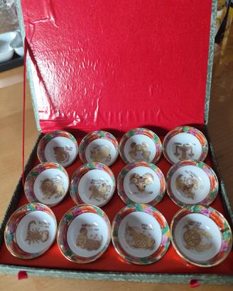 Set vintage 12 tazzine da sake porcellana cinese 