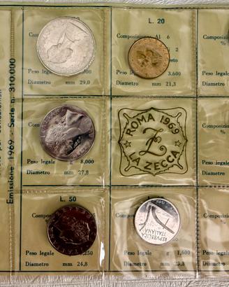 Serie monete Repubblica 1969  con 500 lire argento