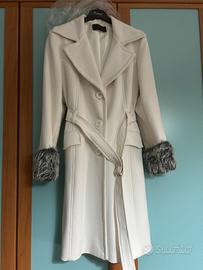 Cappotto panna con polsini in ecopelliccia Tg.46