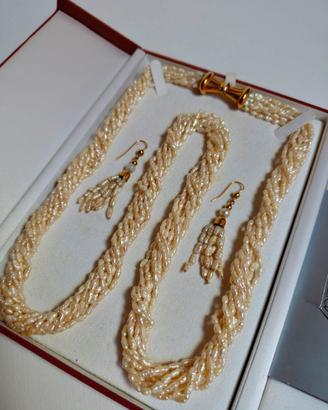 Parure vintage perle di fiume naturali oro 750 