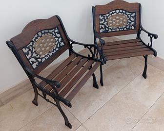 Panchine d'epoca in legno e ghisa 