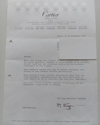 Documento storico Cartier  (1978) archivio Parigi 