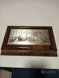 Scatola porta sigari in legno e argento 