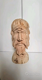 Scultura Testa di Polifemo in legno (40x20 cm). Pe
