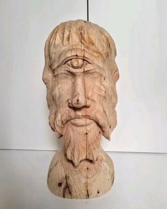 Scultura Testa di Polifemo in legno (40x20 cm). Pe