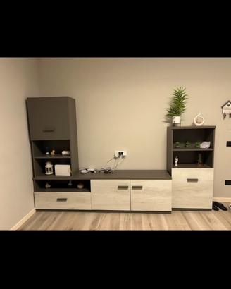 Parete soggiorno tortora/rovere - ottime condizion