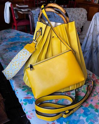 Borsa a Secchiello Giallo Plissettato - Set 4-in-1