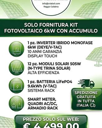 Kit Fotovoltaico 6Kw con accumulo da 9.6Kwh