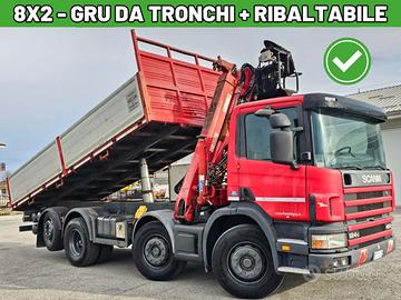 SCANIA 124G420 4 assi GRU X tronchi + Ribaltabile