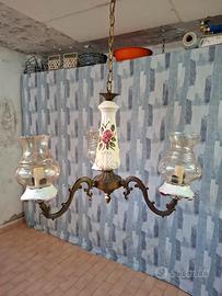 LAMPADARIO  IN CERAMICA E OTTONE 