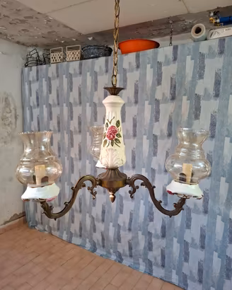 LAMPADARIO  IN CERAMICA E OTTONE 