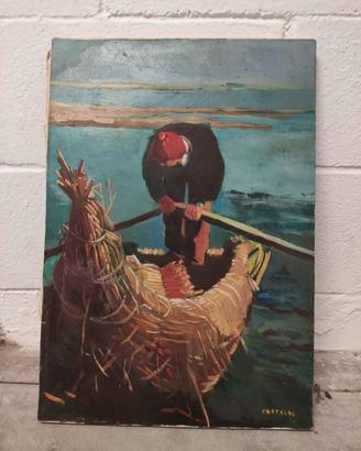 Quadro di Ettore Castaldi: Pescatore su barca 