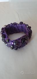 Bracciale artigianale con ametista e perle scure