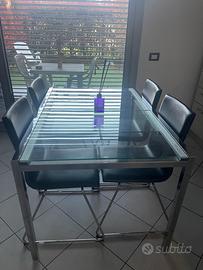TAVOLO ALLUNGABILE VETRO/CRISTALLO  PIÙ 6 SEDIE