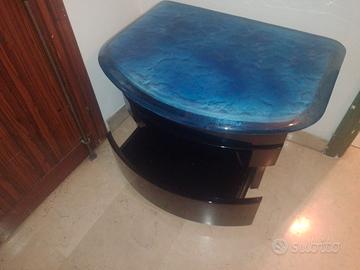 Comodini nero lucido laccato + vetri blu
