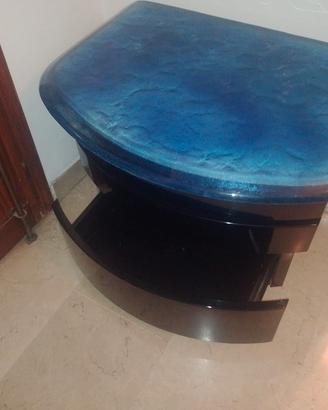 Comodini nero lucido laccato + vetri blu