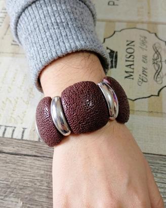 Bracciale di Design in Pelle Marrone Traforata 