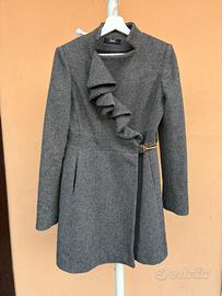 Tunnel Cappotto in lana bianco e nero ruches tg 40