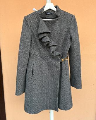 Tunnel Cappotto in lana bianco e nero ruches tg 40