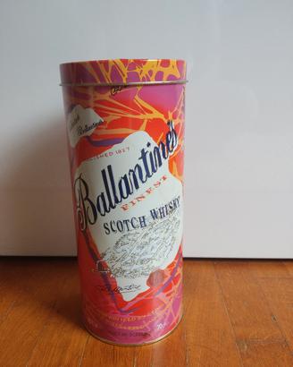 Scatola di latta vintage cilindrico Ballantine's