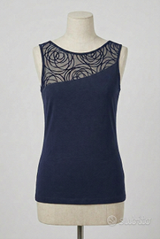 Top canotta blu scuro elegante con riamo