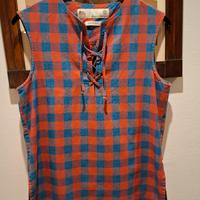 blusa donna cotone quadri senza maniche RoyRoger's