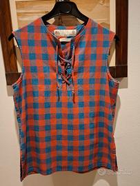 blusa donna cotone quadri senza maniche RoyRoger's