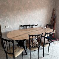 Tavolo vintage con piano in marmo + 6 sedie