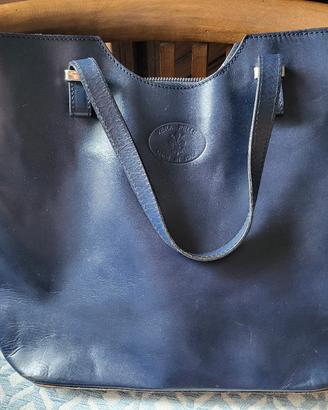 Borsa blu vera pelle