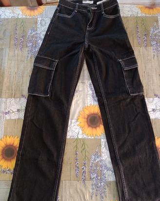 Jeans Cargo Bershka Neri – Taglia 32 Donna