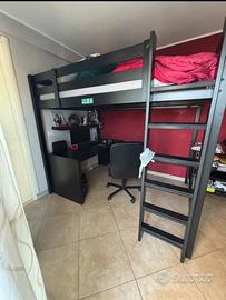 Letto a soppalco completo con scrivania
