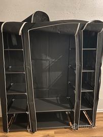 armadio nero in tessuto con interni in acc