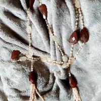 Collana vintage lunga, corniola, quarzo, perline