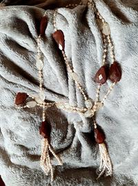 Collana vintage lunga, corniola, quarzo, perline