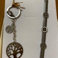 Set bracciale + portachiavi in acciaio