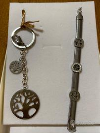 Set bracciale + portachiavi in acciaio
