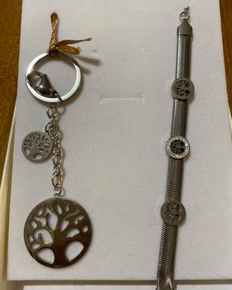 Set bracciale + portachiavi in acciaio