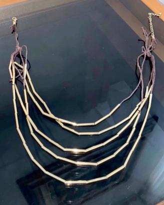 Collana collier con perline tubolari dorate